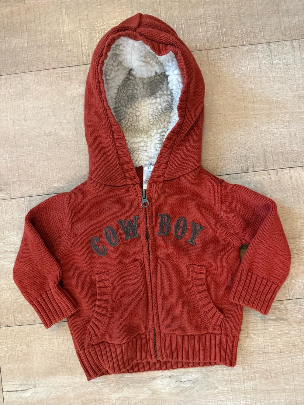 Gymboree 2000s 'Cowboy' Sherpa-Lined Hooded 100% cotton Knit sweater 3-6 months